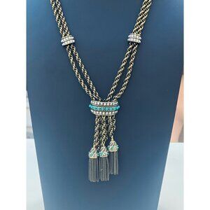 Vintage Turquoise & Crystal Tassel Lariat Necklace By Heidi Daus